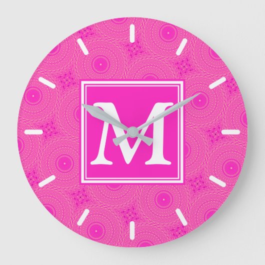 Muster der rosafarbenen Monogramm-Kreise Große Wanduhr (Vorderseite)