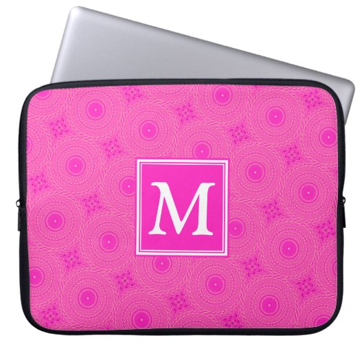 Muster der rosafarbenen Monogramm-Kreise Laptopschutzhülle (Vorderseite)
