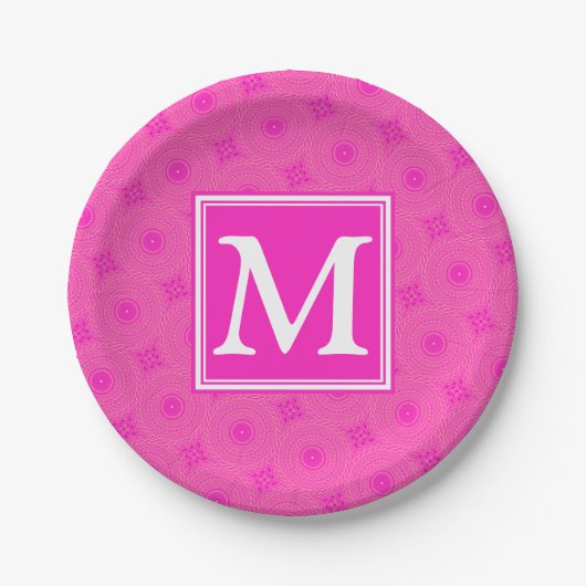 Muster der rosafarbenen Monogramm-Kreise Pappteller (Vorderseite)