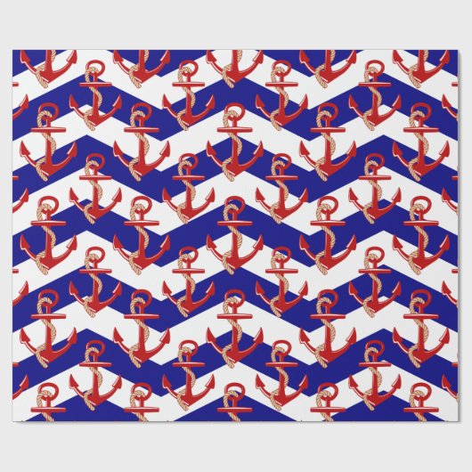 Muster der roten Anker Zickzack Streifen Geschenkpapier (Flach)