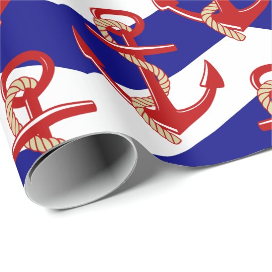 Muster der roten Anker Zickzack Streifen Geschenkpapier (Rolleneckpunkt)