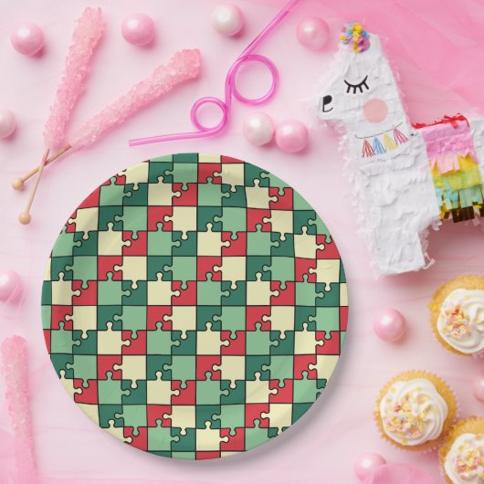 Muster der roten geometrischen Puzzleteile Pappteller (Party)