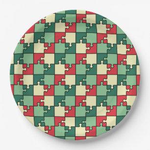 Muster der roten geometrischen Puzzleteile Pappteller