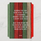 Muster der roten grünen Holzplanen Feiertagskarte (Rückseite)