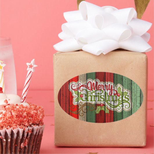 Muster der roten grünen Holzplanen Ovaler Aufkleber (Party)