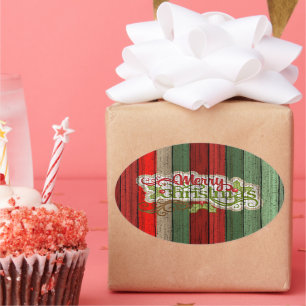 Muster der roten grünen Holzplanen Ovaler Aufkleber