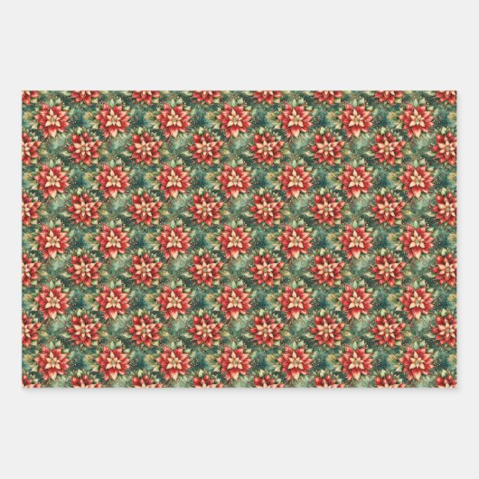 Muster der roten Poinsettia-Blume Geschenkpapier Set (Vorderseite)