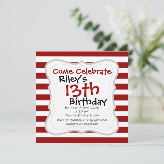 Muster der roten und weißen horizontalen Streifen Einladung (Stehend Vorderseite)