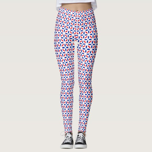 Muster der roten weißen und blauen Tile Leggings (Vorderseite)