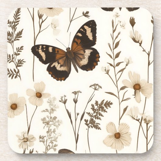 Muster der Schmetterlinge und Blume Getränkeuntersetzer (Vorderseite)