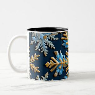 Muster der Schneeflocken auf dunkelblauem Hintergr Zweifarbige Tasse