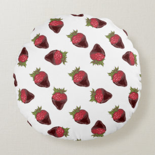 Muster der schokoladenbedeckten Erdbeeren Rundes Kissen