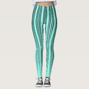 Muster der schwarz/Aquamarin blauen Drilling-Linie Leggings