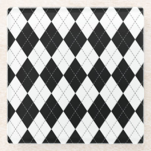 Muster der Schwarz-weißen geometrischen Raute Glasuntersetzer
