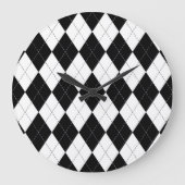 Muster der Schwarz-weißen geometrischen Raute Große Wanduhr (Vorderseite)