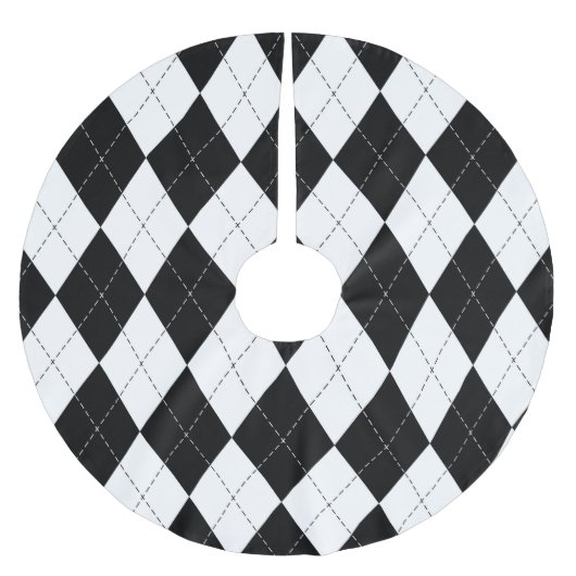 Muster der Schwarz-weißen geometrischen Raute Polyester Weihnachtsbaumdecke (Vorderseite)