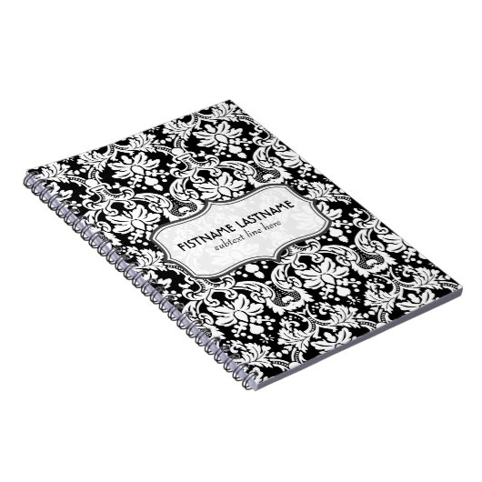 Muster der schwarz-weißen Retro-Flora-Damaskus Notizblock (Rechte Seite)