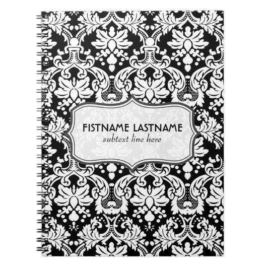 Muster der schwarz-weißen Retro-Flora-Damaskus Notizblock (Vorderseite)