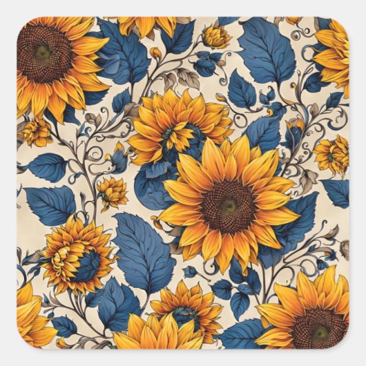 Muster der strahlenden Sonnenblume Quadratischer Aufkleber (Vorderseite)
