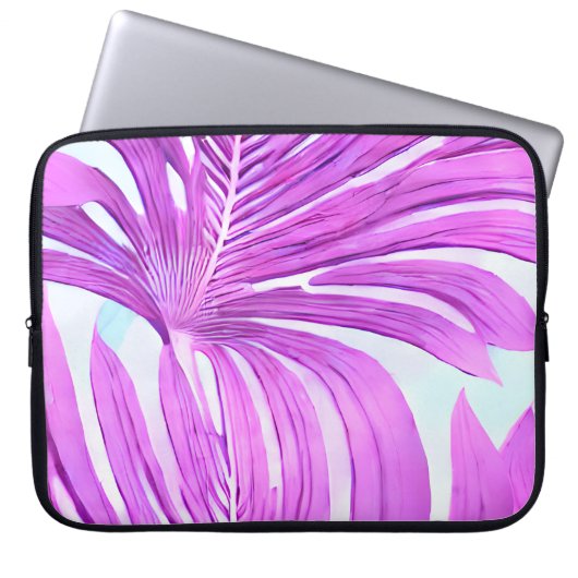 Muster der tropisch rosa Palmbaume-Blätter Laptopschutzhülle (Vorderseite)