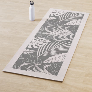 Muster der tropischen Blätter Off-White & Graue Yogamatte