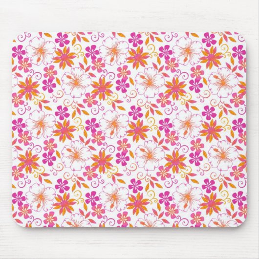 Muster der tropischen Blume in Rosa und Orange Mousepad (Vorne)