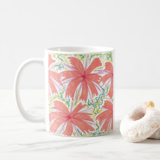 Muster der tropischen Blume Sunburst Kaffeetasse (Mit Donut)