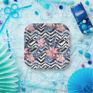 Muster der tropischen Lotus-Blume Pappteller