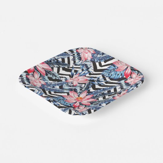 Muster der tropischen Lotus-Blume Pappteller (Gewinkelt)