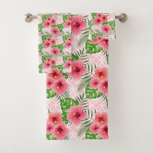 Muster der tropischen rosa Blume Badhandtuch Set (Insitu)