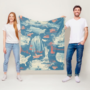 Muster der Vintagen amerikanischen Sehenswürdigkei Fleecedecke