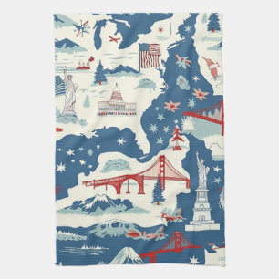 Muster der Vintagen amerikanischen Sehenswürdigkei Geschirrtuch