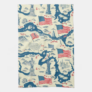 Muster der Vintagen amerikanischen Sehenswürdigkei Geschirrtuch