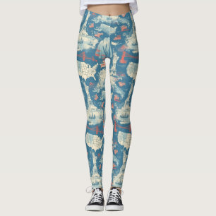 Muster der Vintagen amerikanischen Sehenswürdigkei Leggings