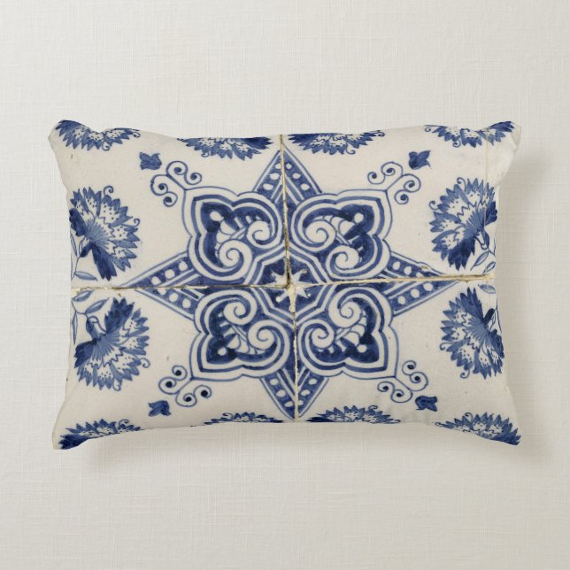 Muster der Vintagen blauen geometrischen Blume Dekokissen (Vorderseite)