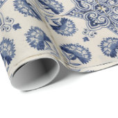 Muster der Vintagen blauen geometrischen Blume Geschenkpapier (Rolleneckpunkt)