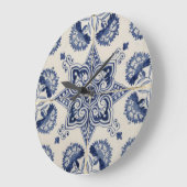 Muster der Vintagen blauen geometrischen Blume Große Wanduhr (Winkel)