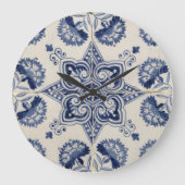 Muster der Vintagen blauen geometrischen Blume Große Wanduhr (Vorderseite)