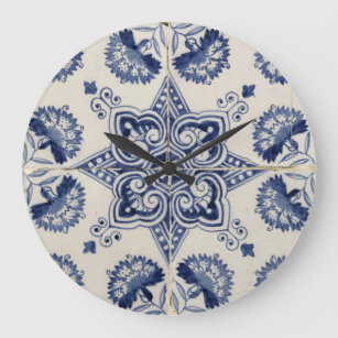 Muster der Vintagen blauen geometrischen Blume Große Wanduhr