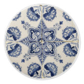 Muster der Vintagen blauen geometrischen Blume Keramikknauf (Vorderseite)