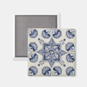 Muster der Vintagen blauen geometrischen Blume Magnet (Vorderseite/Rückseite)