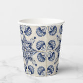 Muster der Vintagen blauen geometrischen Blume Pappbecher (Vorderseite)