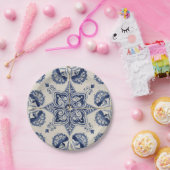 Muster der Vintagen blauen geometrischen Blume Pappteller (Party)