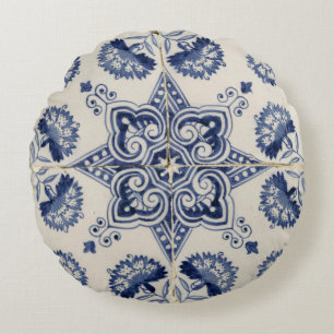 Muster der Vintagen blauen geometrischen Blume Rundes Kissen