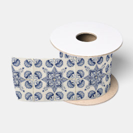 Muster der Vintagen blauen geometrischen Blume Satinband