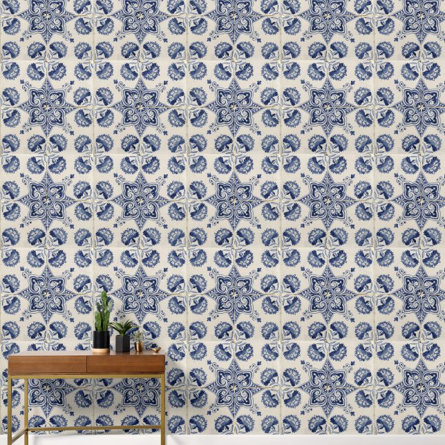 Muster der Vintagen blauen geometrischen Blume Tapete (Hausflur)