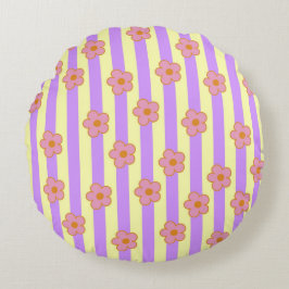 Muster der Vintagen Lila Streifen-Blume Rundes Kissen