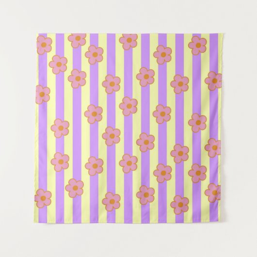 Muster der Vintagen Lila Streifen-Blume Wandteppich (Vorderseite)