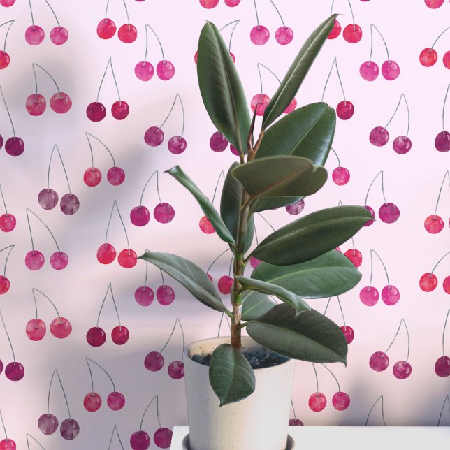 Muster der Wasserfarbe Rosa Tapete (Sweet watercolor cherry pattern art wallpaper in pink )
