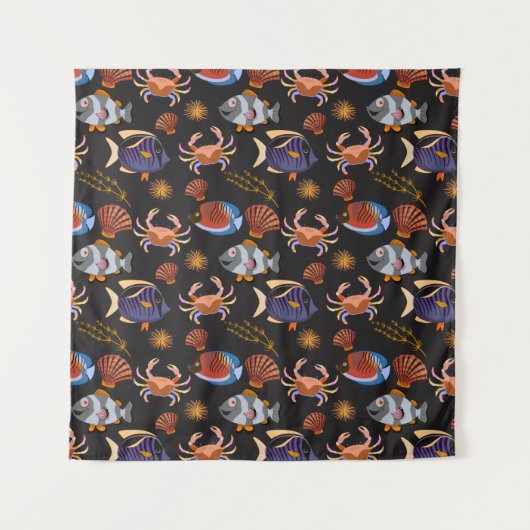 Muster der Wassertiere | Meeresunterwasser 11 Wandteppich (Vorderseite)